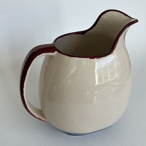 Winfield Pasadena Pottery Pitcher Vintage Cream Blue Burgandy 7.5” - Picture 2 of 11